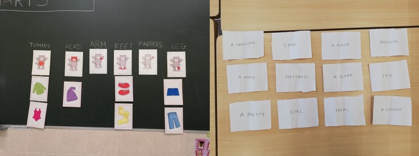 drawings and words in the classroom