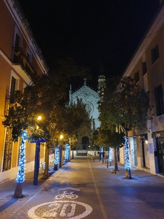 spanish street with christmas lights