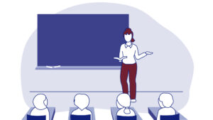 Drawing of a teacher explaining a lesson to the students